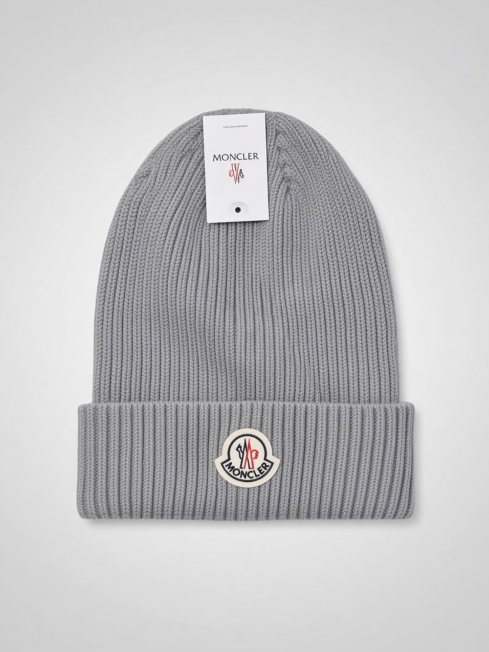 NWT Moncler Wool Ribbed Beanie Grey